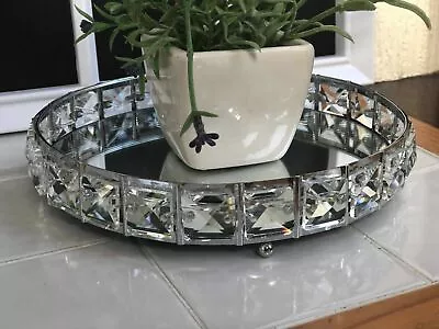 Decorative Diamante Mirrored Round Candle Plate Metal Glass Round Tray 20cm • £12.99