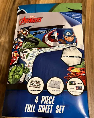Marvel  Avengers~full Size Sheet Set-new-1 Flat-1 Fitted-2 Pillowcase-microfiber • $18