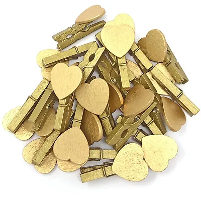 30mm Gold Mini Clothes Pegs With 18mm Gold Hearts Craft For ShabbyChic Wedding • £3.29