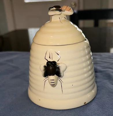 Vintage Ceramic Bee Hive Honey Pot Jar Server With Bee Lid • $12.99