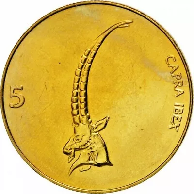 Slovenia '92 Ibex Goat Head Horn 5 Tolar Brass Coin Unc • $14.99