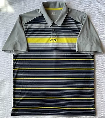 Oakley Golf Polo Shirt Gray Yellow Striped Hydrolix Regular Fit Men's L • $16