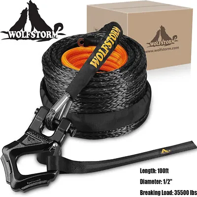 Synthetic Winch Rope 1/2 X100'ft 35500lbs Winch Cable Line Rope Off Road For ATV • $100.99