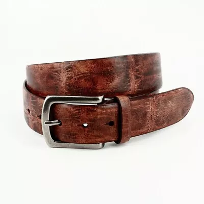 Men's SZ 34 Embossed Crocodile Calfskin Belt In Cognac By Torino Leather Co $120 • $49.99