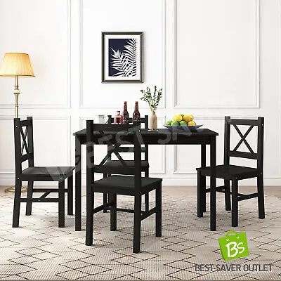 $269.75 • Buy Modern 5-pc Dining Table And Chairs Set Solid Pine Wood Kitchen Furniture Black