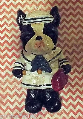 Folk Art Boston Terrier Dog Sailor Ornament Ooak Vintage Nostaglic Outsider Art • $47