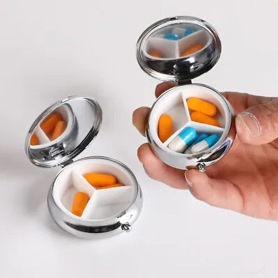 Pill Container Pill Box Tablet Holder Medicine Metal Case Round • £2.52