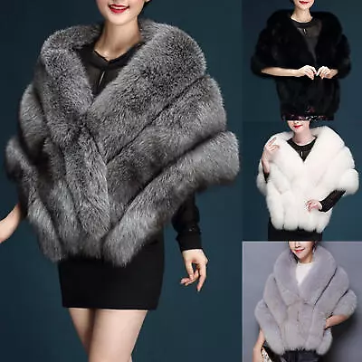 Women Fur Collar Knitted Faux Mink Fur Cape Coat Poncho Jacket Knit Overcoat • $55.59