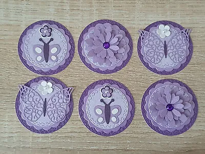 £3 • Buy 6 Lavender Floral Butterfly Flower Embellished Card Toppers For Card Making