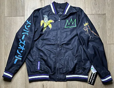 Basquiat Members Only Bomber Jacket Large Black Jean-Michel Zippered Pockets NEW • $45