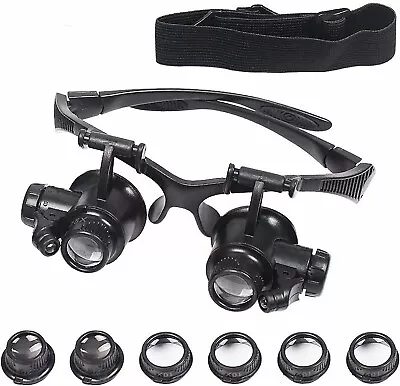 Magnifying Glass Headset LED Light Head Headband Magnifier Loupe Jeweler 8 Lens • £10.25