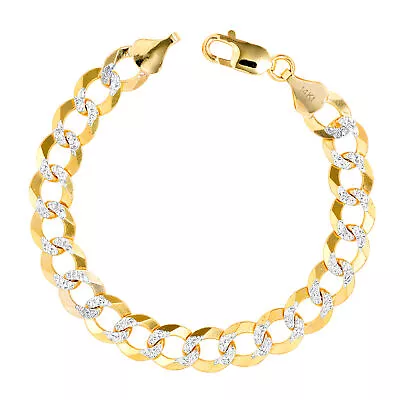 14K Yellow Gold Solid 10mm Mens Diamond Cut Pave Curb Cuban Chain Bracelet 8.5  • $1131.99