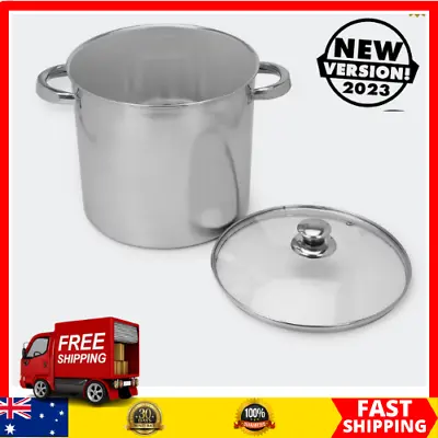 7.6l Stainless Steel Stockpot Large Cooking Kitchen Stock Pot Tempered Glass Lid • $13.49