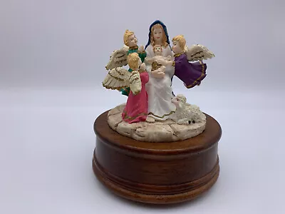 Music Box Featuring Mary Jesus And 3 Angels Plays Ave Maria Wood Base • $15