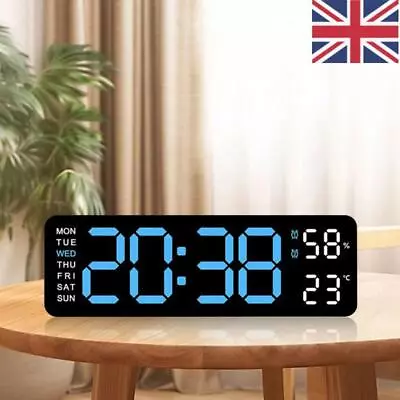 Digital LED Desk Alarm Clock Large LED Display Wall Clock Temperature Humidity • £11.39