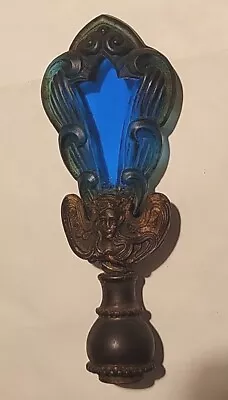 Vintage/Old Czechoslovakian Blue Glass Lamp Finial Brass Angel Base Beautiful  • $42.99