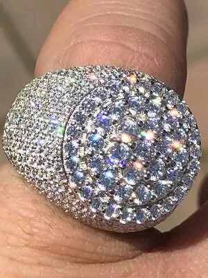 Men's Large Round Solid 925 Silver Simulated Diamond Pinky RING ICY HIP-HOP REAL • $58.12