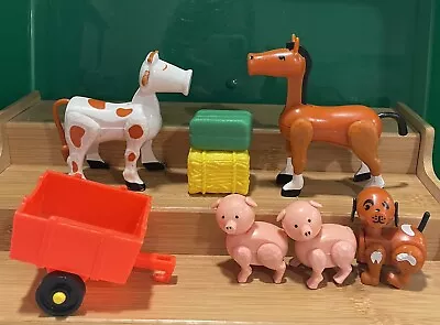 Fisher Price Vintage Little People Farm Horse Pigs Dog Cow Trailer Hay Bail • $10