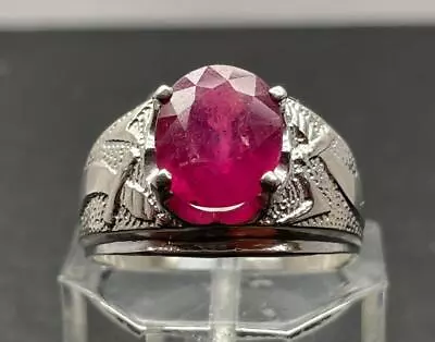 3.835 Ct Mined Red Ruby .925 Sterling Silver Mens Saif Sword Ring Sz 8.75 Usa Md • $82