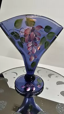 Fenton Art Glass 2009 Hand Painted Hyacinth Fan Vase Excellent Condition • $135