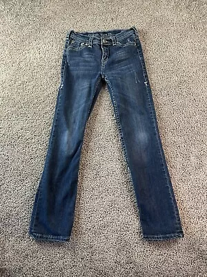 Cowgirl Tuff Co Jeans Girls 13 Blue Studded Denim Thick Stitch Straight Girls • $21.99