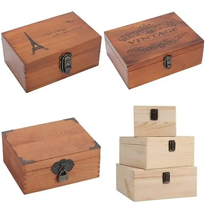 £6.94 • Buy Vintage Wooden Gift Boxes Chest Keepsake Storage Box W Hinged Lid Lock Clasp/Key