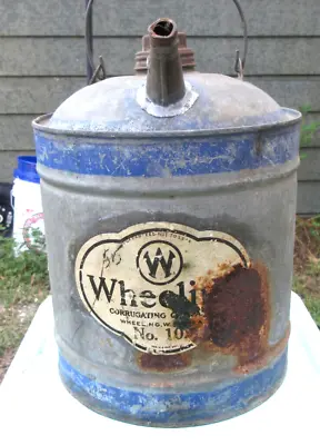 Vintage Wheeling Corrugating Co. Galvanized Oil Gas Can Canister Retro Decor • $24.99