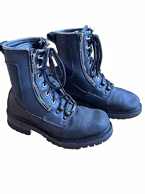 Milwaukee Boots Size 8D Motorcycle Work Boots Zippers Black Men’s Leather Lace • $33.99