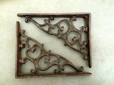 2 Pc ORNAMENTAL BRACKET Vintage Look Antique Brown Patina Finish Iron Brace 7  • $19.99