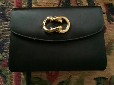 Vintage GUCCI Black Satin Evening Clutch Gold Gucci Hardware • $300