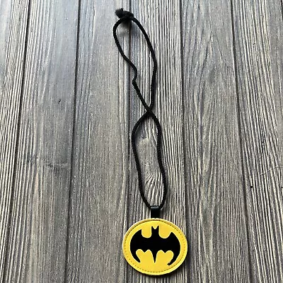 Vtg Batman Logo Lanyard Necklace Leather Feel Medallion Rope Tie Black Yellow • $8.99