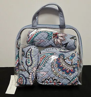 NEW Vera Bradley ICONIC 4 Pc COSMETIC SET Blue Makani Paisley 10  X 10  • $49.99