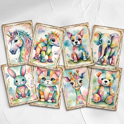 Pastel Patchwork Animal Card Toppers Cardmaking Scrapbooking Craft Kids Baby • £2.80