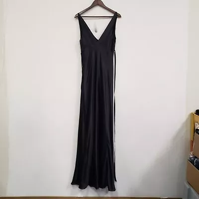 Vintage Nicole Miller Womens 100% Silk Maxi Gown Size 12 Black Witchy Draped • $124.88