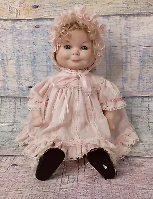 VTG 19  Three Faced Porcelain Doll W/ Pink Dress & Bonnet 3 Faces w/ Fabric Body • $74.99