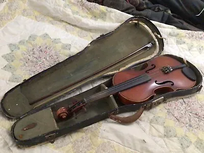 Antique Violin 23 1/2  Bottom Nut To Top Un-Branded 15.2 Oz Rough Wood Case • $45