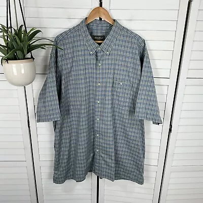 Eddie Bauer Plaid Button Down Casual Shirt Blue Tan Chest Pocket Size 3XL Tall • $24.99