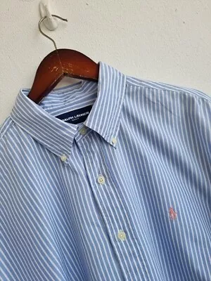 RALPH LAUREN Tilden Blue Striped Shirt 3XL 4XL XXXL XXXXL 29.5 Inch P2p • £29.95