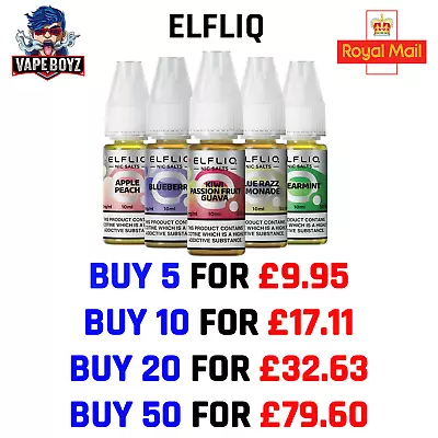 ELFLIQ By ELF BAR Nic Salt 10ml E Liquid 10mg | 20mg Vape Juice 50/50 VG/PG • £1.99