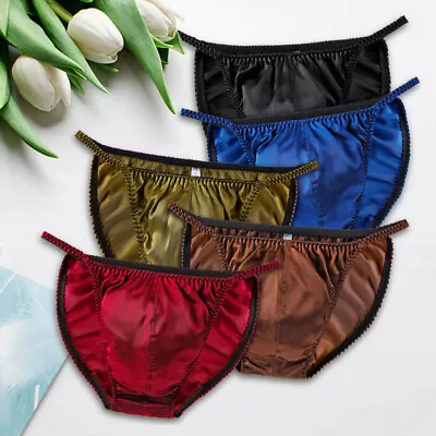 $5.54 • Buy Mens Sexy Silk Satin Panties Male Gay Pouch Tanga Briefs Thong Bikini Underwear