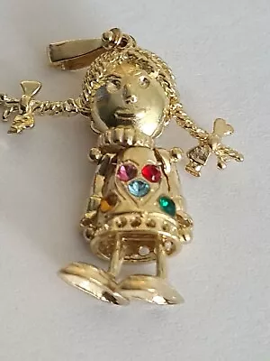 9ct Yellow Gold Multi-coloured Cz 14mm X 31mm 'moving Rag Doll' Pendant • £209.99