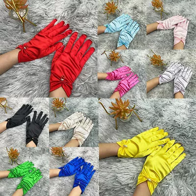 £3.59 • Buy Ladies Short Wrist Gloves Pearl Beads Satin For Party Dress Prom Evening Wedding