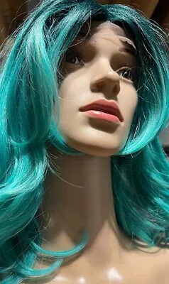 Wig Freetress Synthetic Full Cap Long Hair Deep Invisible Part Blue Green Color • $15
