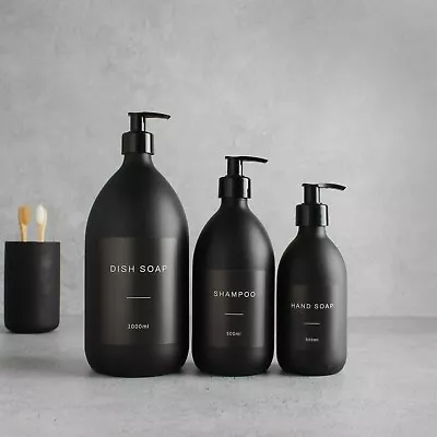 £19.99 • Buy Matte Black Glass Labelled Refillable Bottle With Black Plastic Pump Dispenser
