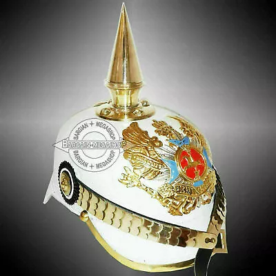 Medieval German Pickelhaube White Leather Prussian Helmet Christmas Party • $79.79