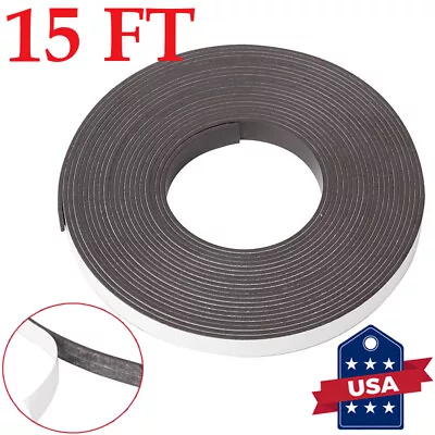 15Ft Magnetic Strip Tape Flexible Roll ADHESIVE Backed Magnet Strong Sticky Back • $12.99