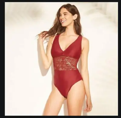 Shade&Shore Women's Crochet Inset One-piece Swimsuit-Bing Cherry-M • $10