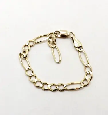 10k Gold Figaro Link Grow With Me Baby Bracelet Or Chain Extender 5in • £209.97