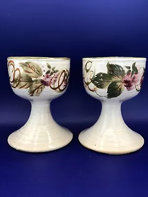 Vintage 2 Studio Art Pottery Goblets B Welsh Pacific Stoneware Cups 1972 Signed • $24.99