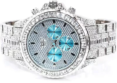 Men Fully Iced Watch Bling Rapper Simulate Diamond Metal Band Luxury Silver Blue • $29.99